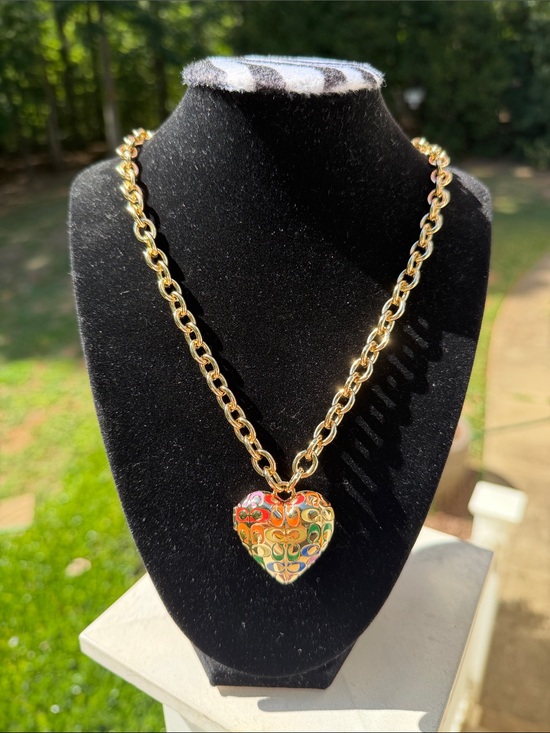 Coach Jewelry - Coach Gold-Tone Link Necklace with Multicolor Enamel Heart Locket/pendant NWT